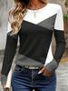 Women's Autumn Casual Tops, Long Sleeve T-Shirt With Color Block Patchwork Printed Pattern, Classic Design, Versatile, Comfortable Dusty Pink