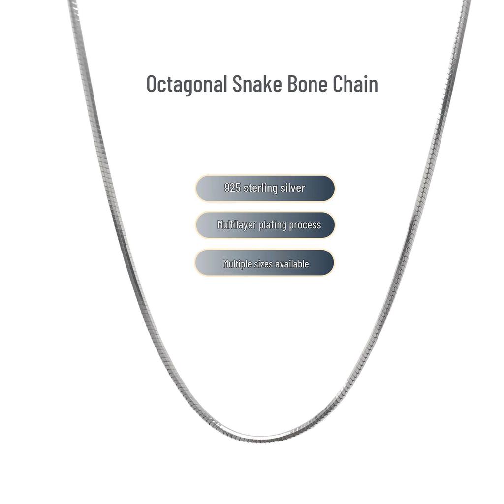 S925 Sterling Silver Octagonal Snake Bone Necklace - Light Luxury High-End Sweater Chain for Women