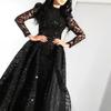 Spring Summer New European American Style Women's Long Sleeve Sequined Big Hem Evening Gown Formal Dress