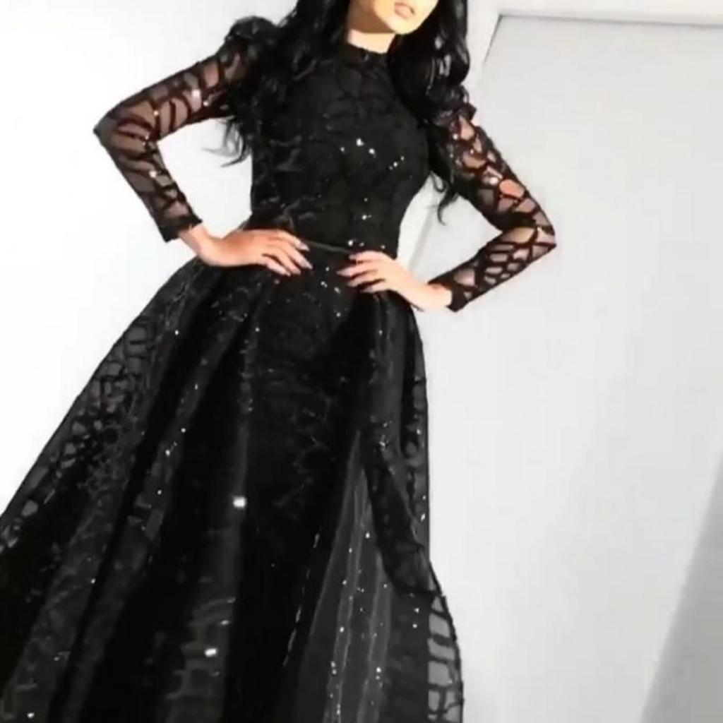 Spring Summer New European American Style Women's Long Sleeve Sequined Big Hem Evening Gown Formal Dress
