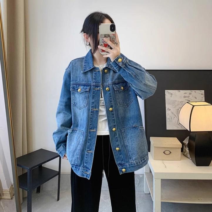 2025 Spring/Autumn Women's Retro Washed Denim Jacket: Hong Kong Style, Loose Fit, Trendy Casual Fashion