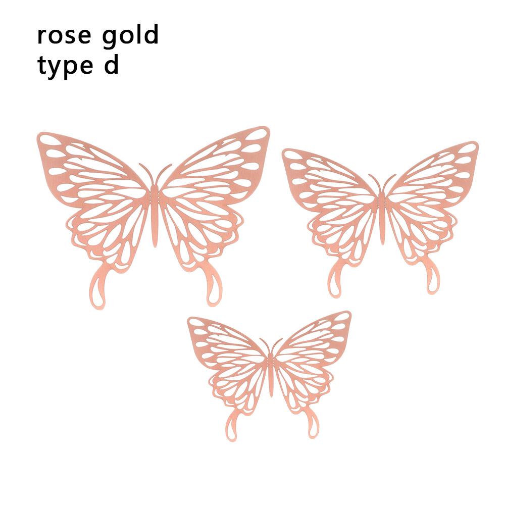 12Pcs/Pack 3D Hollow Out Butterfly Stickers Gold/Silver/Rosegold Mirror Decals Metal Texture Wall Art Wedding Party Supplies