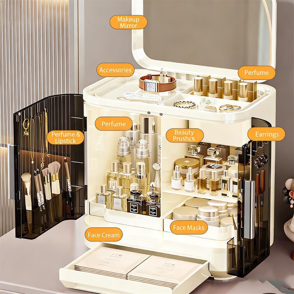 Exquisite And High End Dust Proof Desktop Divided Into Double Doors, Skincare, Light Luxury Lipstick, Cosmetics Storage Box