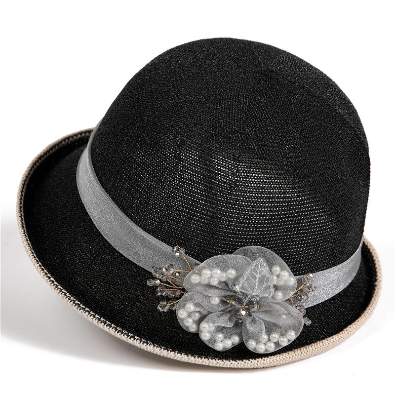 Top Hat Lady Summer British Mother Bucket Hat Sun Hat Dome Crimped Knitted Breathable Basin Hat