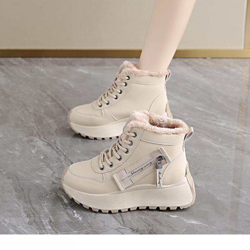 Women's winter fur one thickened padded warm cold hiking cushion hiking waterproof non-slip sports high-top snow boots cotton shoes sneakers