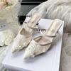 Versatile cool slippers 2025 summer new lace breathable pointed bag head half slippers women wear high-heeled cool slippers