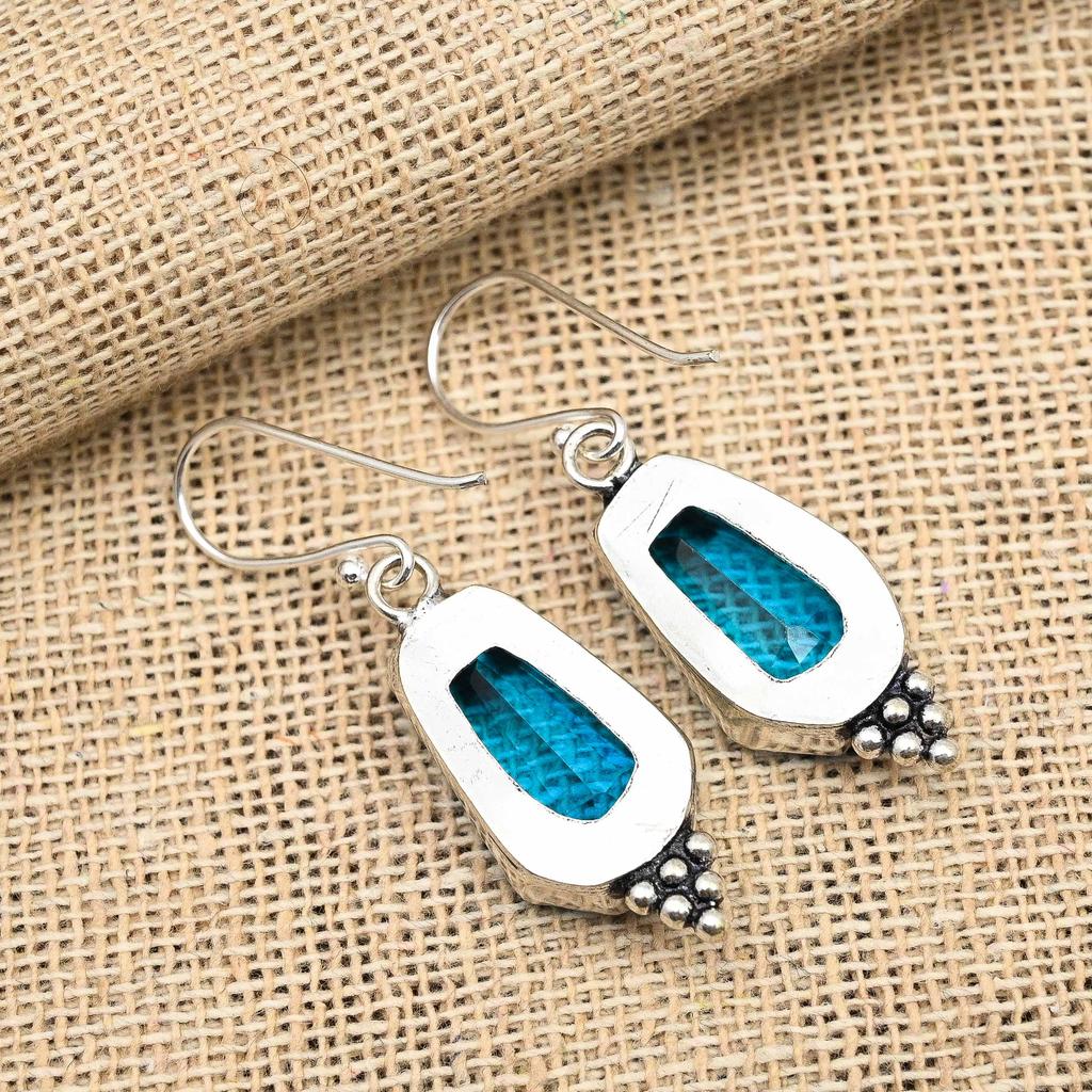 Charming Blue Topaz Gemstone Handmade 925 Sterling Silver Earring Jewelry
