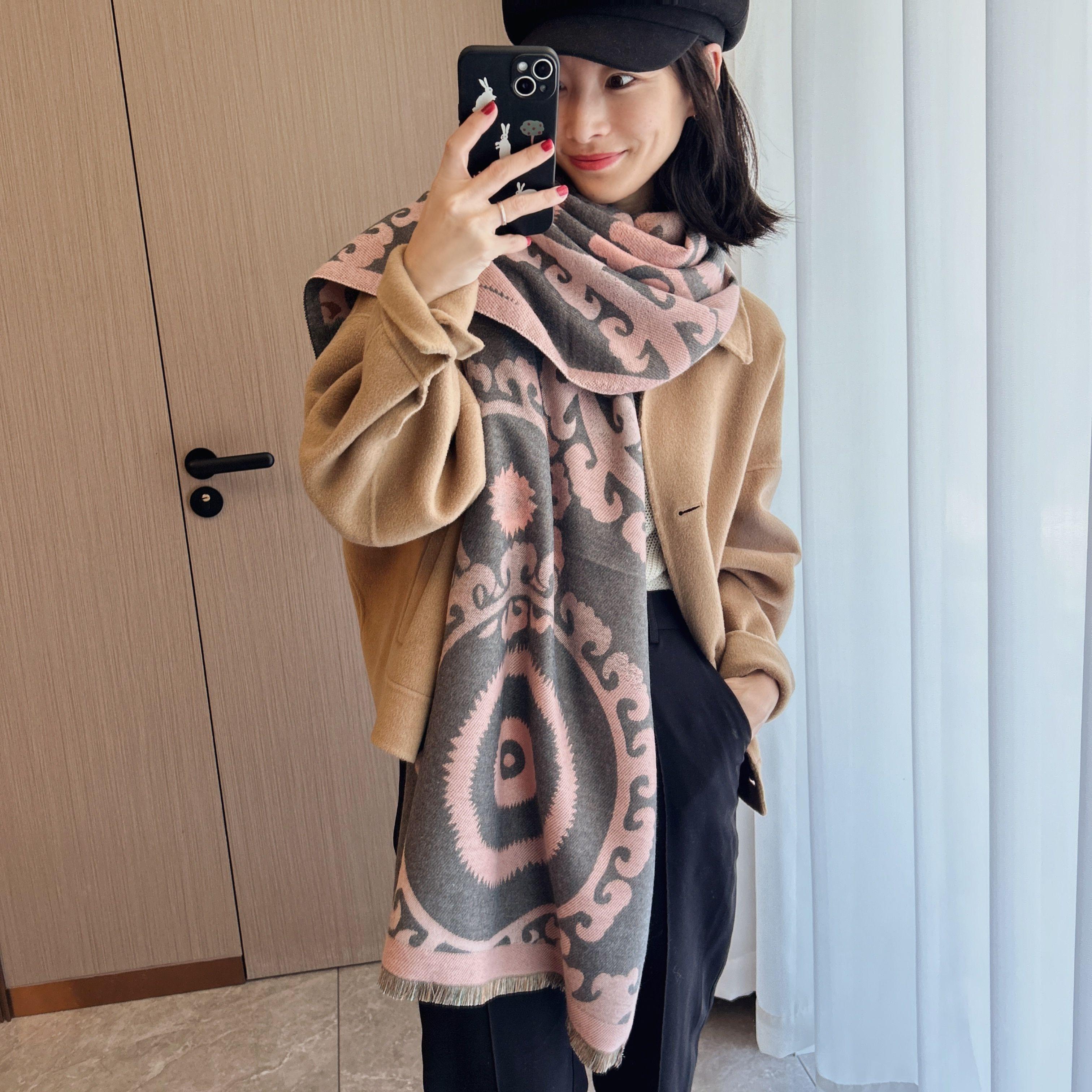 

Осенне-зимний шарф, подходящая по цвету шаль, модный зимний двусторонний теплый искусственный кашемир, универсальный утолщенный новый шарф двойного назначения