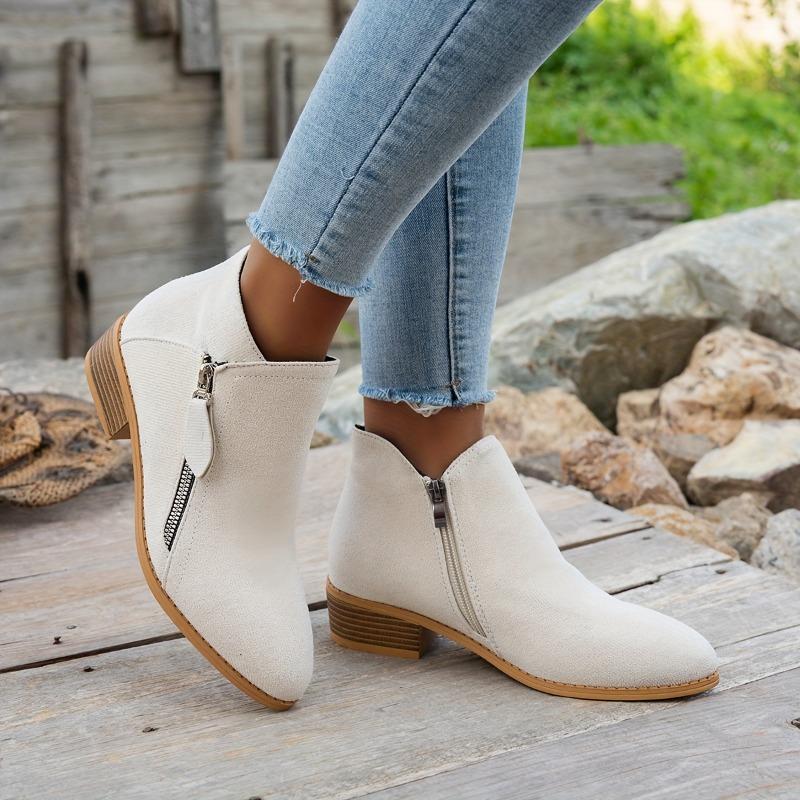 Eleganta slip-on ankelstövlar för damer, spetsig tå, vinterstövlar med dragkedja, dämpad TPR-sula
