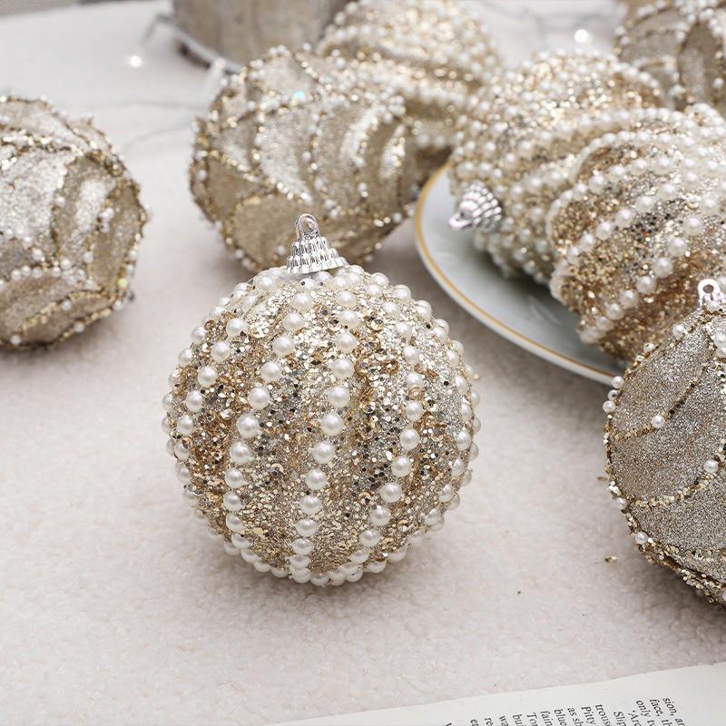 12 Pack 8cm Champagne Gold Christmas Balls Pearl Foam Tree Ornaments Holiday Decor