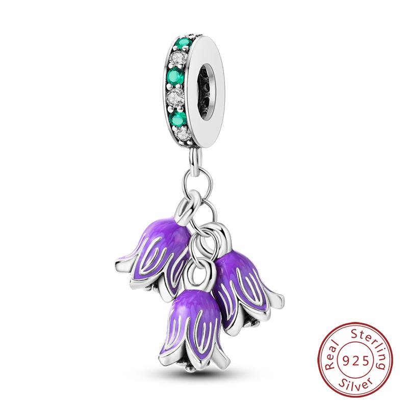 Purple Series Charms Beads 925 Silver Butterfly Firefly Spirit Snake Charm Fit Bracelet Woman DIY Jewelry