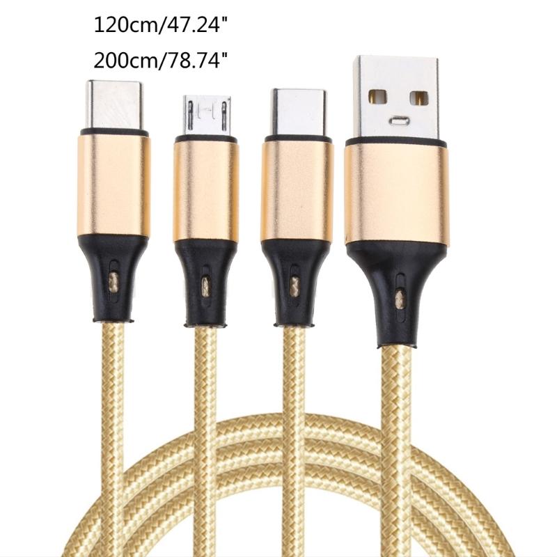 Multi Charging Cable USB C Splitter Cable 3 in 1 Fast Charging Cord with 2 Type C 1 MicroUSB Male Port for Phones Tablet