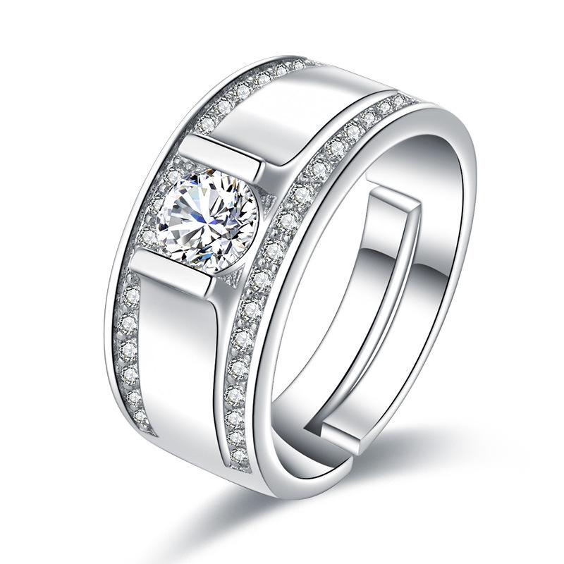 Men Pop Sterling Silver Crystal Open Ring