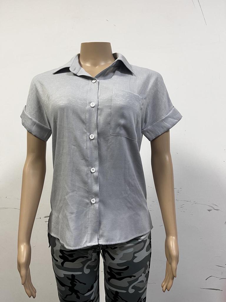 2025 Spring/Summer Women's Chiffon Pocket Button Short Sleeve Shirt - European and American Style Hot Item