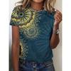 Creative Floral Print T-shirt, Short-sleeved Round-neck Casual Top, Women's Spring and Summer Wear