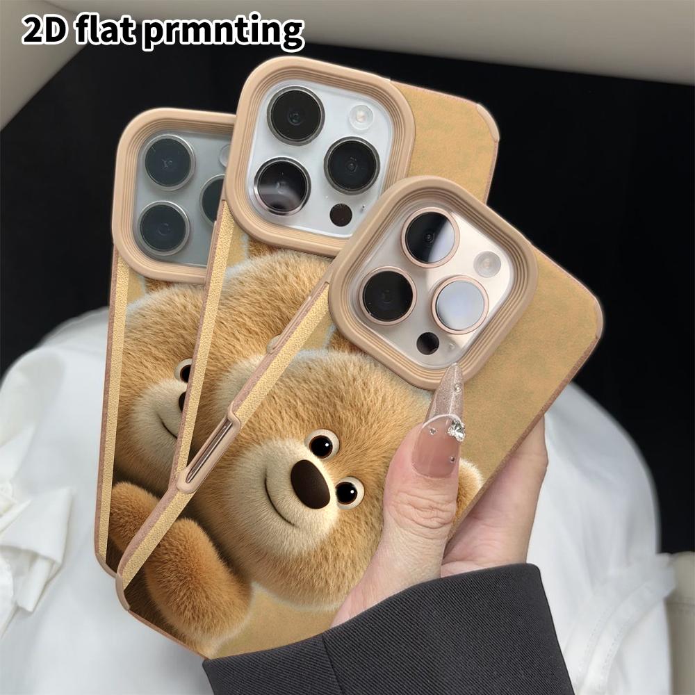 Phone Case: 2D flat lambskin suitable for iPhone 18 17 16 15 14 13 Pro film protective case, light brown bear, Christmas and Halloween gift