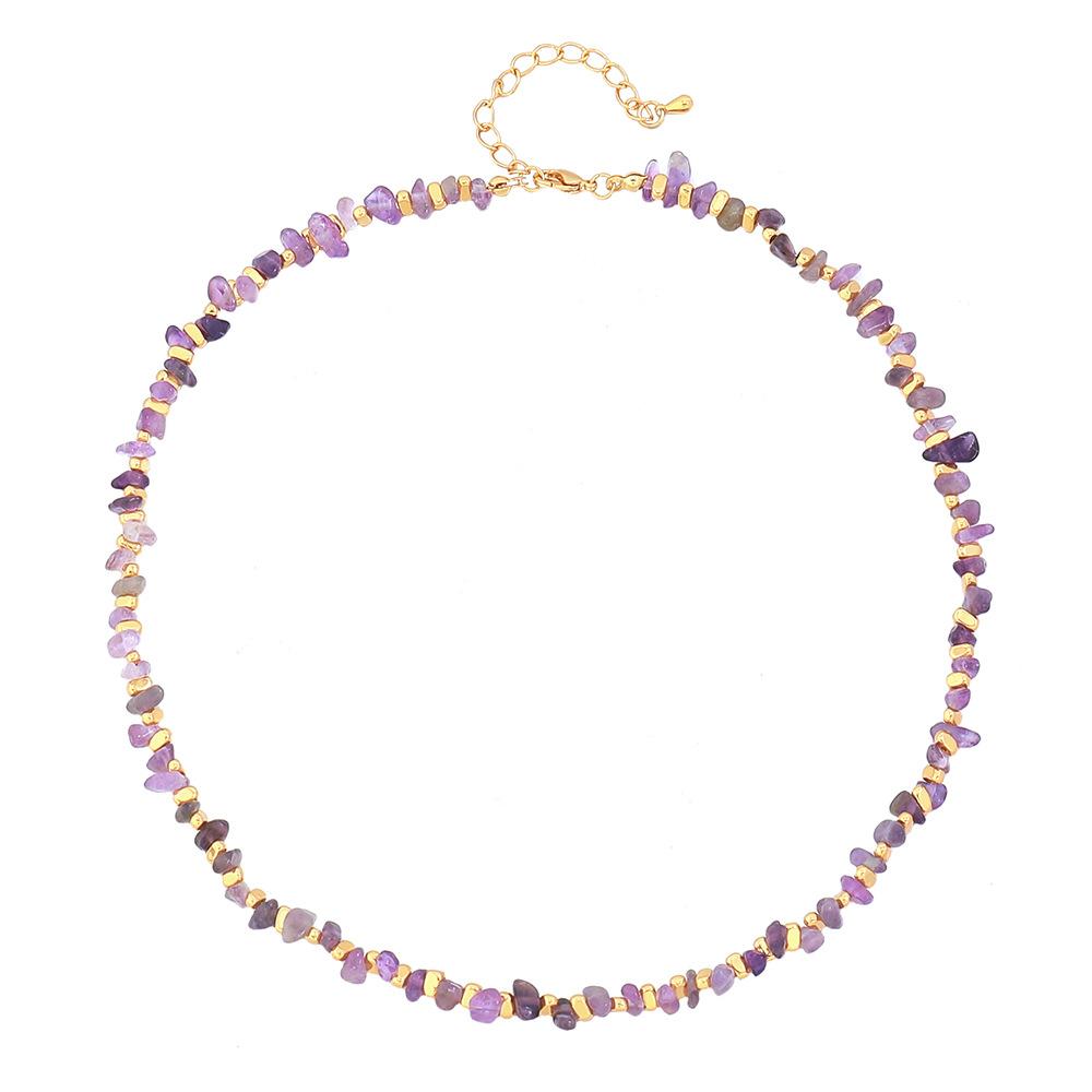 GEMCHIC Women s Natural Amethyst Beaded Necklace Irregular Geometric Style Handmade Choker
