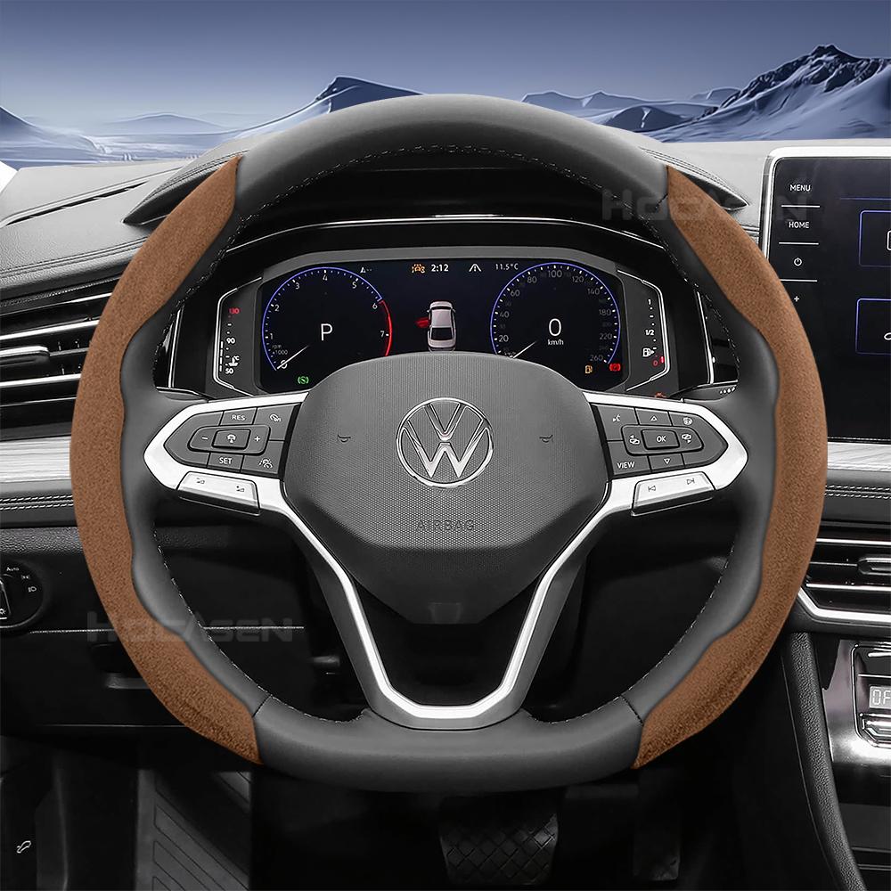 Suitable for Volkswagen Sports Suede Steering Wheel Cover with Split Snap-On Design for Tiguan Golf T-Roc Polo Passat Jetta Id.3 Id.4 