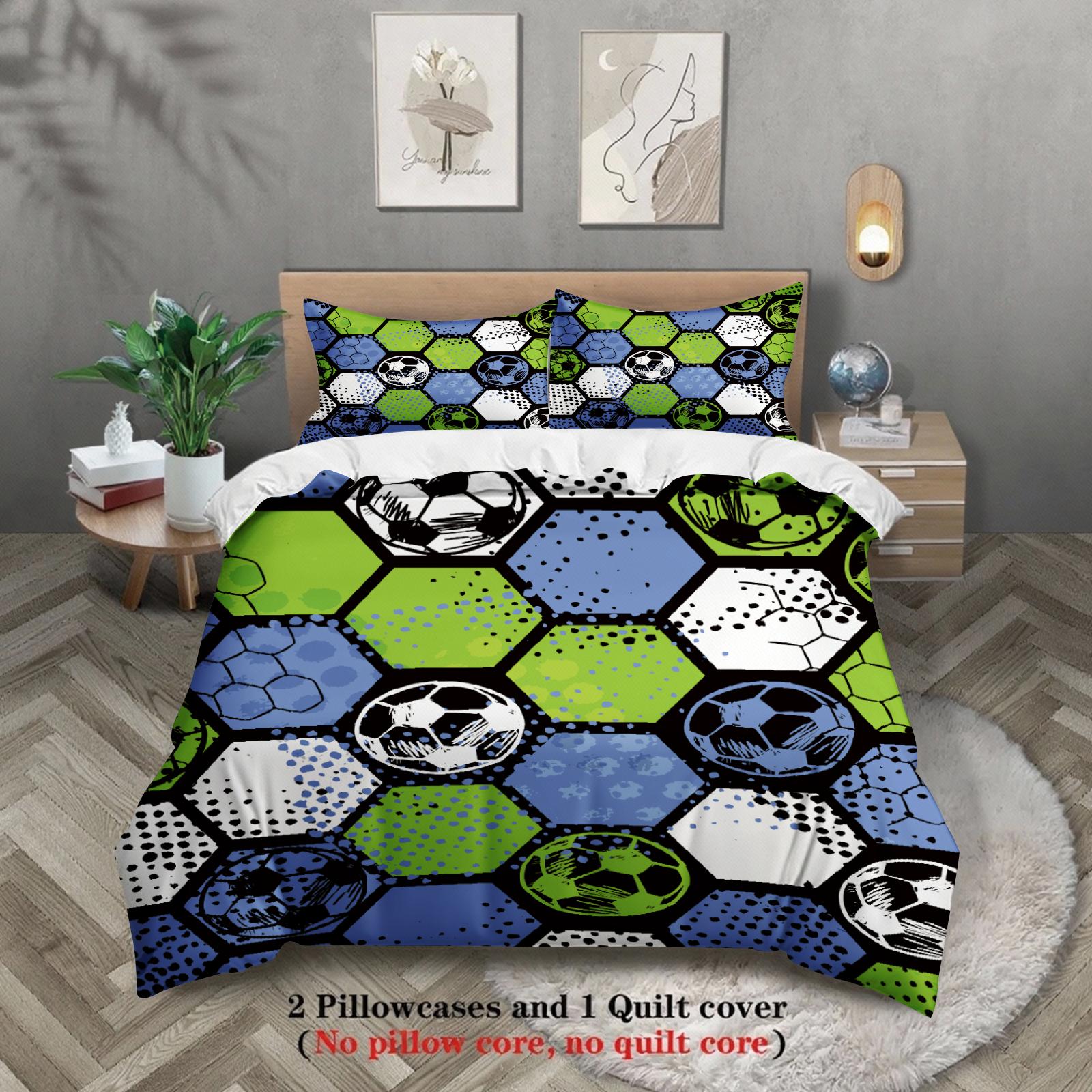 

3 шт. Комплект постельного белья Мультяшный Футбол 3D Принт Матовый Удобный Пододеяльник Королевский Размер Квин Полуторный Односпальный Размер Подарок на День Рождения Декор Комнаты EU Single 135x200cm