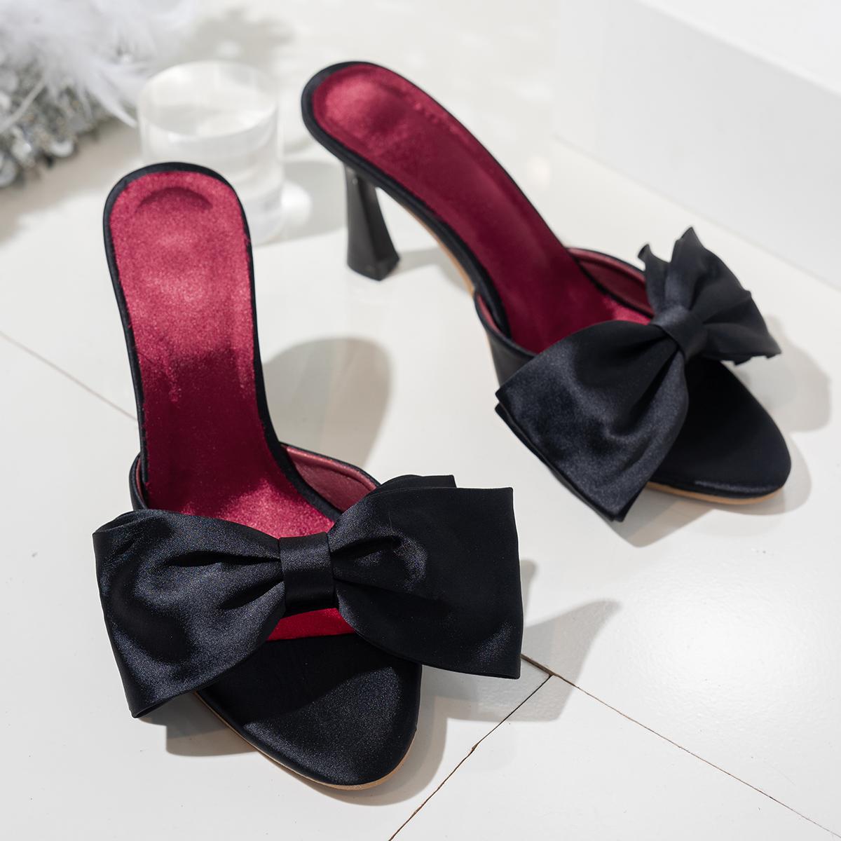 

Модные Роскошные Атласные Шелковые Босоножки-Мюли с Бантом Женские Шикарные На Высоком Каблуке с Острым Носком на Шпильке Шлепанцы Дамские Элегантные Вечерние Туфли для Вечеринки 42 чёрный