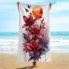 Artistic Red Lily Beach Towel, Watercolor Floral with Sunset & Butterfly Print Bath Towel, Stylish Botanical Beach Blanket 1pcs