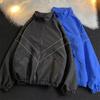 Oversized Black Windbreaker Jacket - Men's Full Zip High Neck Top with Geometric White Chevron Lines & Elastic Hem