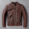 Vintage Red Brown Genuine Cow Men's Leather Jacket Slim Short Cowhide Coat Man Skin Clothes Spring Autumn