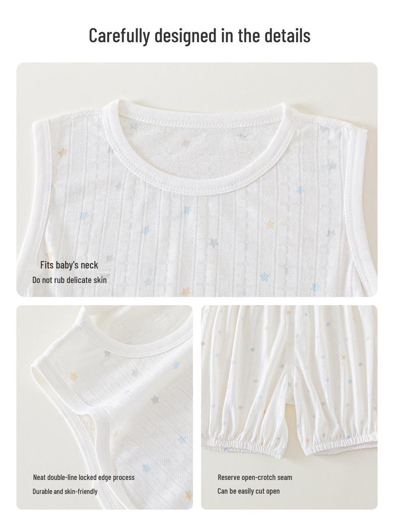 Baby Sleeveless Bamboo Fiber Summer Clothing Set - Breathable Two-Piece for Boys and Girls