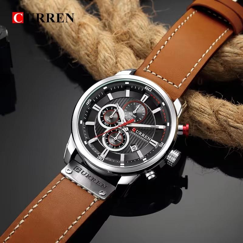 CURREN Fashion Mens Watches Quartz Casual Sports Waterproof Leather Strap Date Business Male Wristwatches Clock Montre Homme
