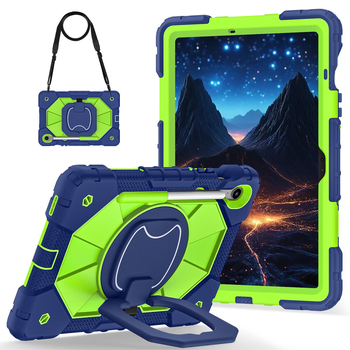 

Для Samsung Galaxy Tab S10 FE/Tab S9/Tab S9 FE. Вращающаяся на 360° подставка-держатель для надежной защиты. Чехол для планшета 3-в-1 из ТПУ+ПК, противоударный, амортизирующий. Samsung Galaxy Tab S9 темно-синий