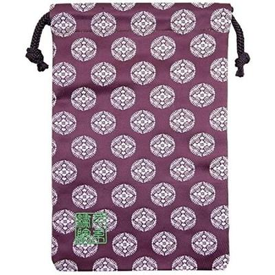 Senshishuin Nishijin-ori Gold Brocade Drawstring Bag (Lined) Light Purple with White Circle Pattern, Medium Size