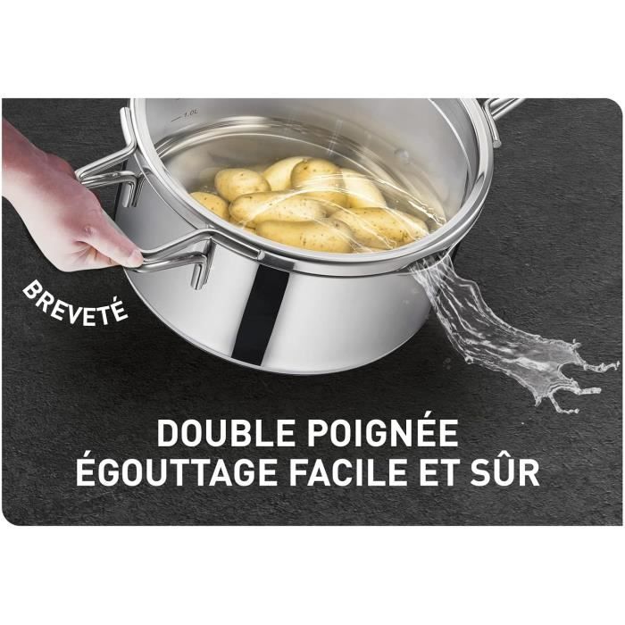 Tefal Nordica Batterie de cuisine 6 pièces Casserole 16 cm,Faitouts 2024 cm en acier inoxydable garanti 10 ans,3 couvercles verr