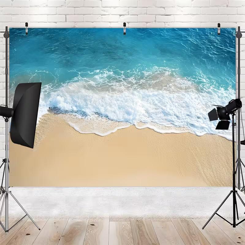 2D Blauwe Oceaan & Zandstrand Wandkleed, Esthetische Slaapkamer Achtergrond