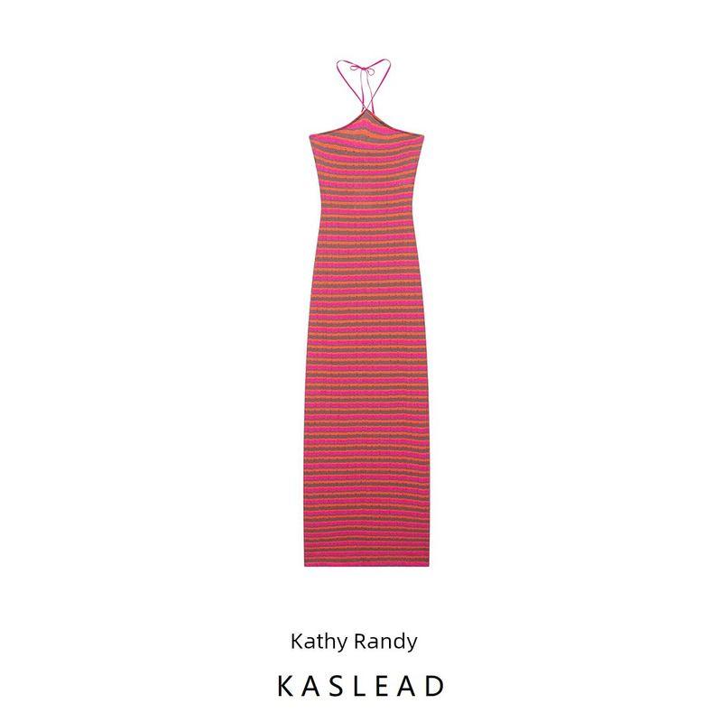 Kaslead New Women Clothes Western Style Simple Slim Fit Stripe Jacquard Dress 6050801