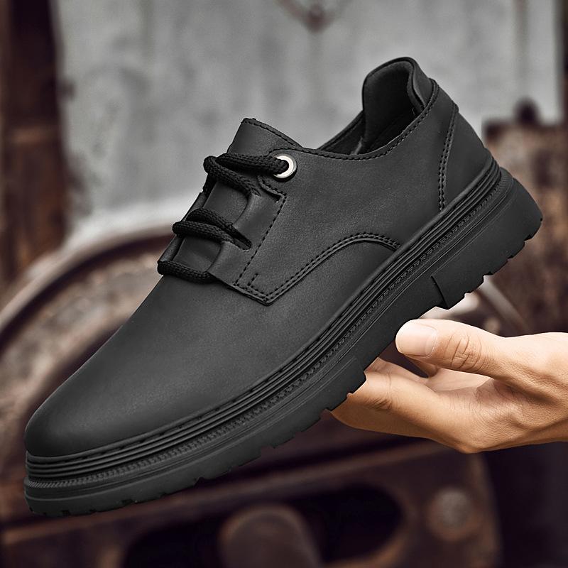 

Autumn new tooling style men s low-top cowhide casual platform shoes youth fashion trend outdoor round head leather shoes 47 жовтий