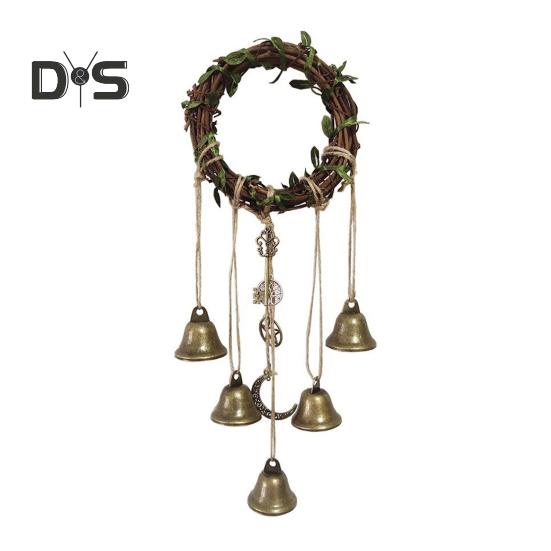 Türknauf Hexenglocke Hausschutz Handgemachte Hängende Messingglocke Rattankranz Hexerei Türhänger Wicca Windspiel Dekoration