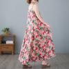 Letní Malé Svěží Květinové Omlazující Bavlněné Lněné Šaty na Ramínka s Velkou Sukní pro Ženy Ležérní Šaty