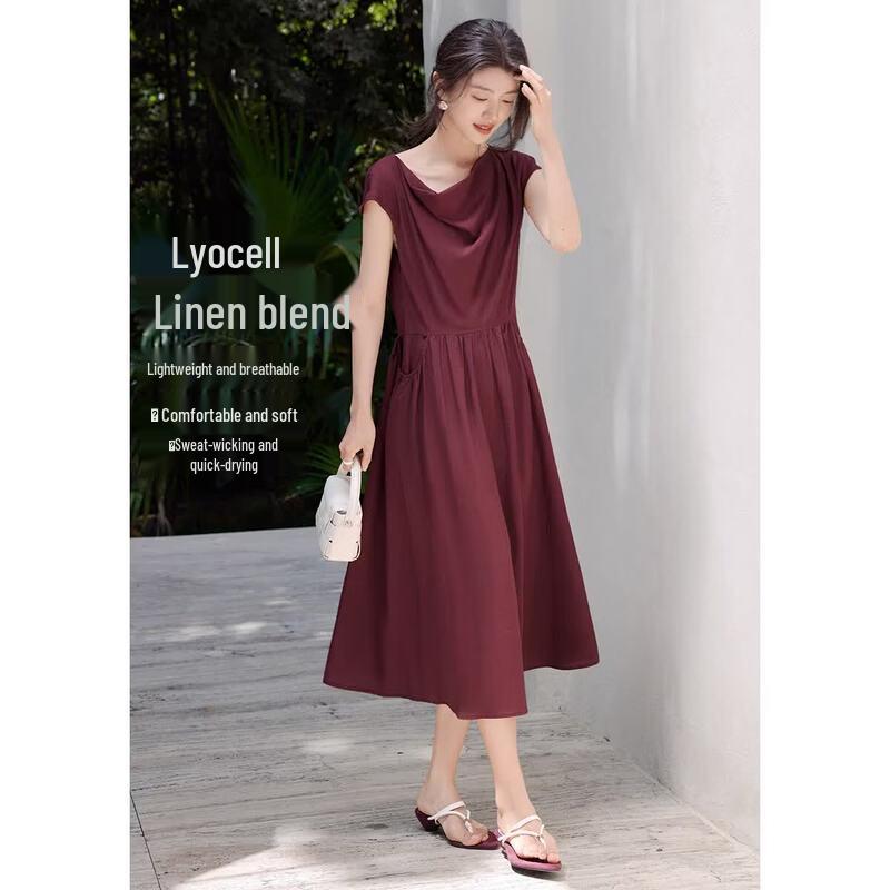 XWI Tencel Linen Draped Midi Dress M