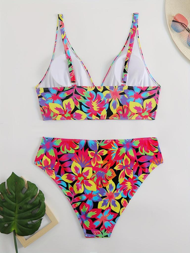Cross-Border Split Bikini: Sexy Bandeau Print Triangle Swimwear for Women