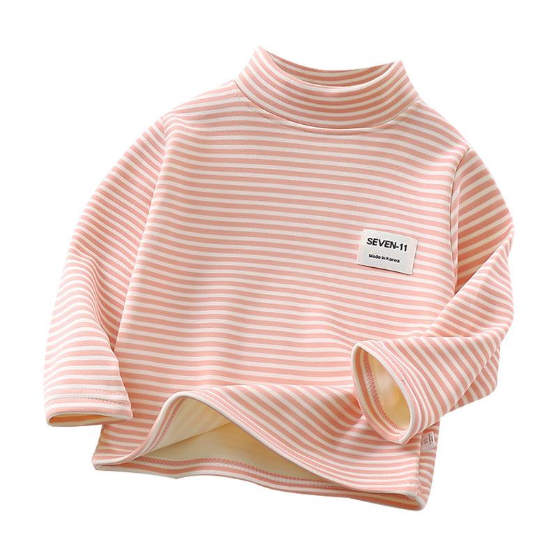Korean-Style Velvet Striped Turtleneck Winter Tops for Kids