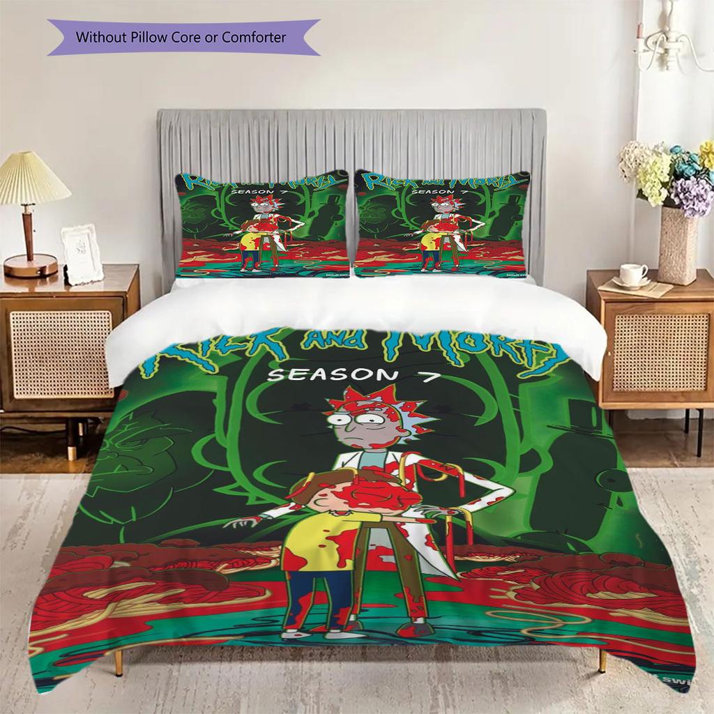 Ricky and Morty Printed Coreless Ultra-Soft Sheet Set, Multiple Sizes of Comfortable Bed Sheets, Bedroom Bedding Decoration