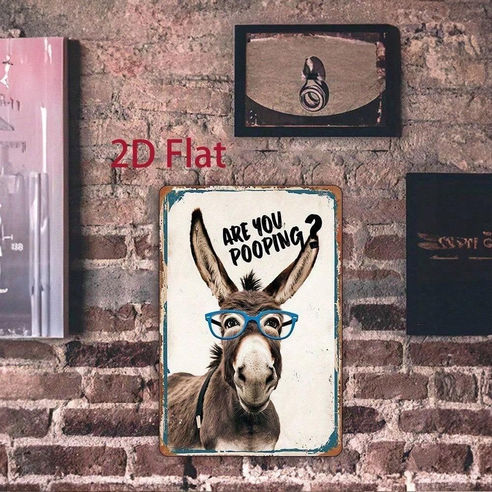 Funny Donkey Metal Sign 8x12 Are You Pooping Humorous Plaque with Blue Glasses 2D Flat Wall Art for Home Bar Farmhouse Decor
