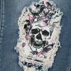 Jeans Rasgados con Calavera de Moda para Mujer - Estilo Europeo y Americano, Pierna Recta, Dobladillo Enrollado, Pantalones de Talla Grande