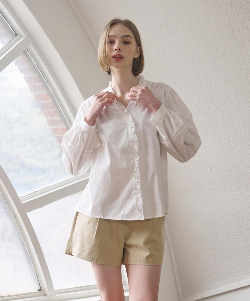 SWEET SOUP Frill Neck Volume Sleeve Blouse (Wb2Lsf1)