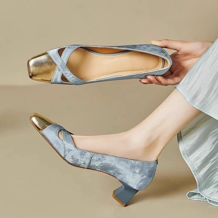 

Красивая новая китайская обувь женская дизайнерская полая средний каблук темперамент розовые туфли на высоком каблуке цветовая гамма толстый каблук квадратный носок туфли-лодочки 40 синий