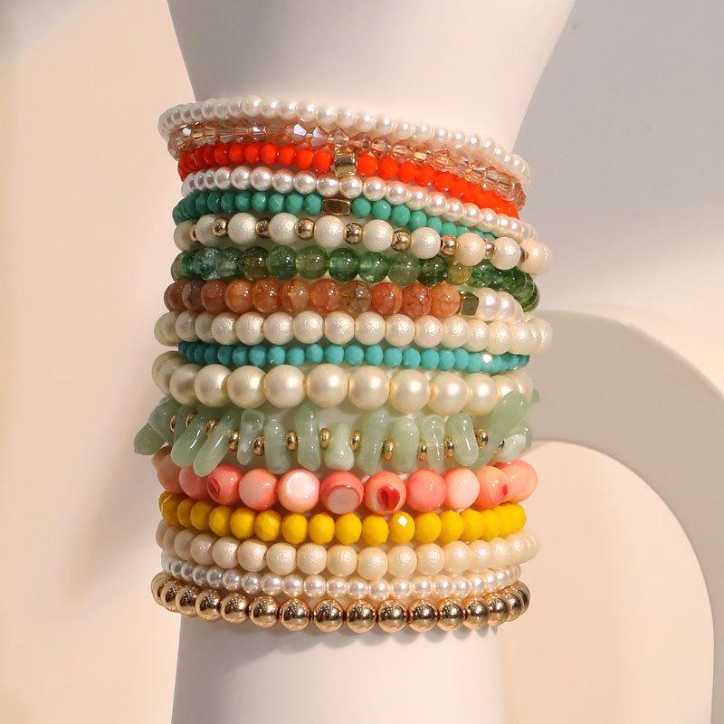 Colorful Multi-Strand Beaded Bracelet Set: Pearl & Stone Stackable Fashion Jewelry for Women