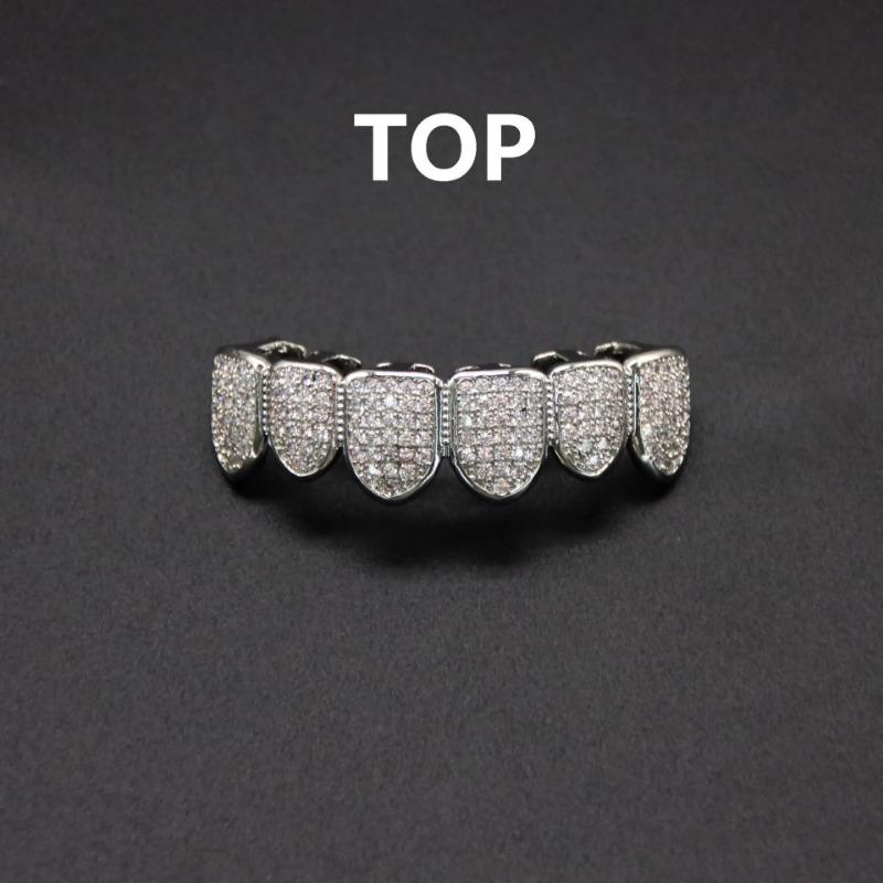 Set di Denti HipHop CZ per Unisex Mascella Superiore Inferiore Colore Oro Rame Denti Copri Denti Rimovibile Gioielli Dentali alla Moda