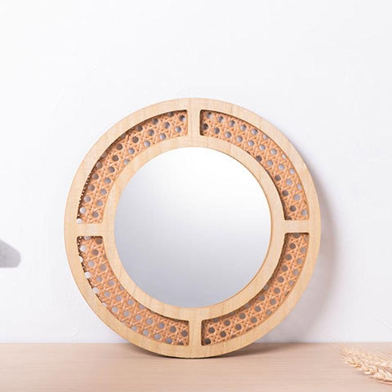 Woven Rattans Round Makeup Mirrored Innovative Art Decors Bathroom Bohemian Wall Hangings Mirrored Living Room Decorations
