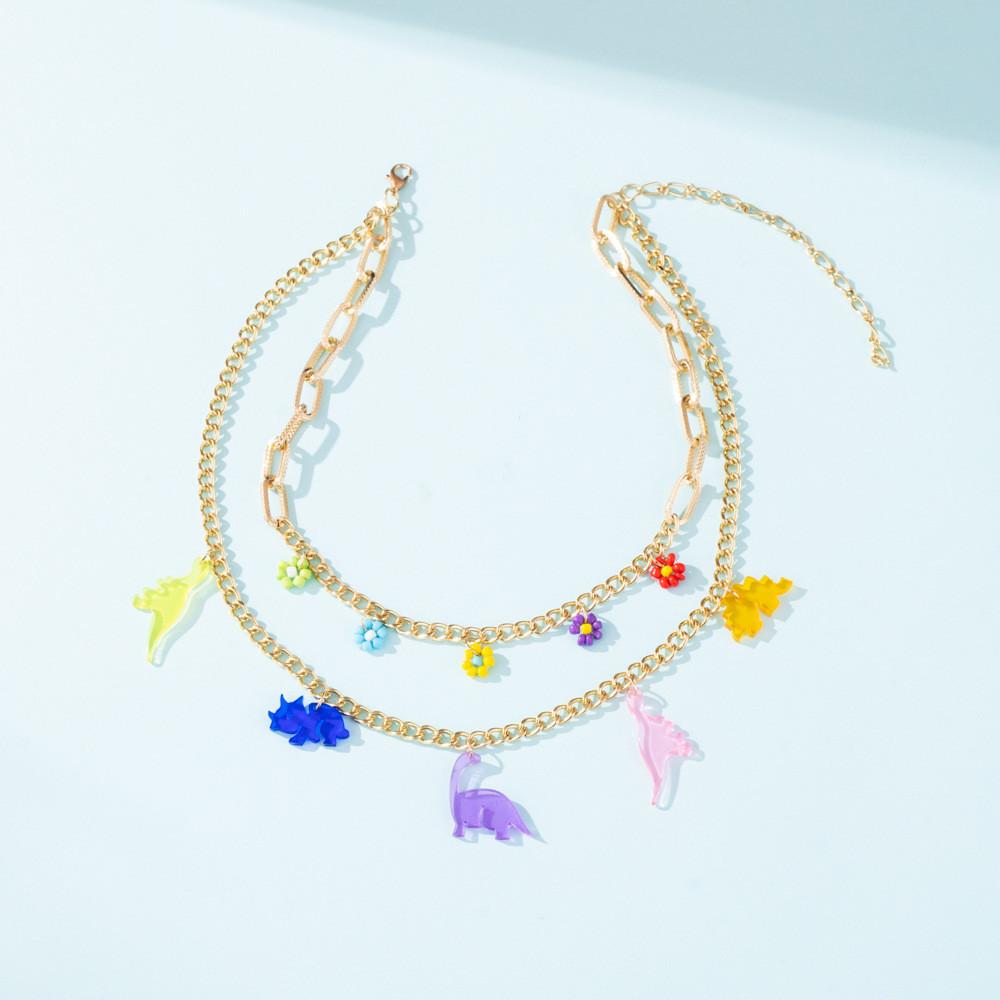 Fashion Jewelry Trendsetting Multilayer Dinosaur And Flower Necklace Women For