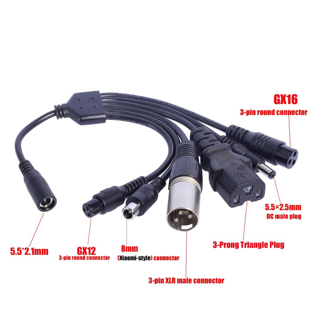 6-in-1 Universelles Elektroroller-Ladegerät Adapterkabel 5,5×2,1 mm Buchse zu GX16 XLR GX12 DC5,5 für Xiaomi Ninebot gray